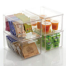 Load image into Gallery viewer, mDesign Plastic Stackable Kitchen Storage Box with Pull-Out Drawer - Container for Kitchen, Pantry, Cabinet, Fridge/Freezer - Organizing Snacks, Produce, Vegetables, Pasta Food - 2 Pack - Clear