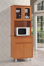 Load image into Gallery viewer, HODEDAH IMPORT Long Standing Kitchen Cabinet with Top & Bottom Enclosed Cabinet Space, One Drawer, Large Open Space for Microwave, Cherry