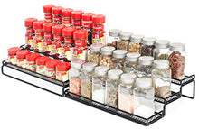 Load image into Gallery viewer, 3 Tier Expandable Spice Rack Organizer for Cabinet Pantry or Countertop (12.5 to 25"W) Kitchen Step Shelf with Protection Railing, Black