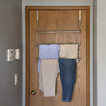 Load image into Gallery viewer, MyGift Over-The-Door 3 Tier Bathroom Towel Bar Rack with Chrome-Plated Finish