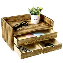 Load image into Gallery viewer, MyGift Torched Wood Desktop Document & File Holder Cabinet with 3 Drawer Office Supplies Organizer