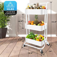 Load image into Gallery viewer, Homchwell 3 Tier Metal Utility Rolling Cart with Lockable Wheels, Multifunction Movable Storage Shelves Organizer Cart with Handle and Mesh Basket for Kitchen, Coffee Bar,Bathroom, Office
