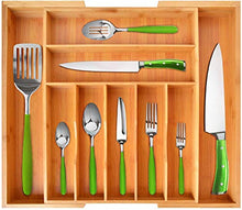 Load image into Gallery viewer, Bamboo Kitchen Drawer Organizer - Expandable Silverware Organizer/Utensil Holder and Cutlery Tray (20”-17.5”, Natural)