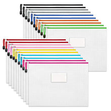 Load image into Gallery viewer, Sooez Mesh Zipper Pouch, 20 Pack Plastic Zip File Document Folders with Label Pocket, Letter Size/A4 Size Document Bag, Zipper Document Bag Zipper Document Pouch for Office Home Travel Storage