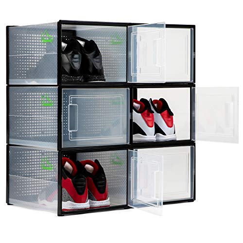 SHOEPREEM Black Large - Long - Shoe Boxes Clear Plastic Stackable, 6 p ...