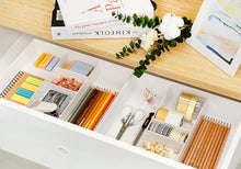 Load image into Gallery viewer, CAXXA 3 Slot Drawer Organizer with Two Adjustable Dividers - Drawer Storage 5 Compartments Junk Drawer Organizer for Office Desk Supplies and Accessories, White