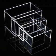 Load image into Gallery viewer, Chuangdi 2 Sets Acrylic Display Risers, Clear Product Stand, Jewelry Display Riser Shelf Showcase Fixtures For Dessert Cupcake Candy Treat Action Figure Display