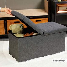 Load image into Gallery viewer, B FSOBEIIALEO Storage Ottoman with Filpping Lids, Ottoman Storage Bench Footrest Seat, Storage Organizer Toy Chest Linen 30"x15"x15" (Grey)