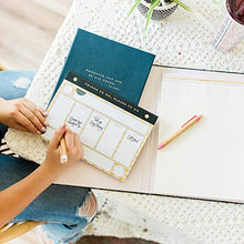 Load image into Gallery viewer, Steel Mill & Co Cute Clipboard Folio with Refillable Lined Notepad and Interior Storage Pocket for Women, Stylish Metallic Gold Floral on Navy Design Clipfolio, Navy Floral