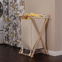 Load image into Gallery viewer, Household Essentials 6785-1 Collapsible Wood X-Frame Laundry Hamper with Fold Over Lid