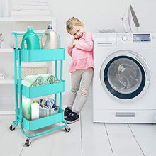 Load image into Gallery viewer, Homchwell 3 Tier Metal Utility Rolling Cart with Lockable Wheels, Multifunction Movable Storage Shelves Organizer Cart with Handle and Mesh Basket for Kitchen, Coffee Bar,Bathroom, Office