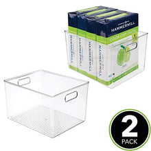 Load image into Gallery viewer, mDesign Plastic Storage Container Bin with Carrying Handles for Home Office, Filing Cabinets, Shelves - Organizer for School Supplies, Pens, Pencils, Notepads, Staplers, Envelopes, 2 Pack - Clear