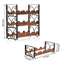 Load image into Gallery viewer, X-cosrack Rustic 3 Tier Stackable Wine Rack Freestanding 12 Bottles Organizer Holder Stand Countertop Liquor Storage Shelf Solid Wood & Iron 16.5" L x 7.0" W x 16.5" H-Patent Design