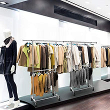 Load image into Gallery viewer, Simple Trending Double Rod Clothing Garment Rack, Rolling Clothes Organizer on Wheels for Hanging Clothes, Chrome