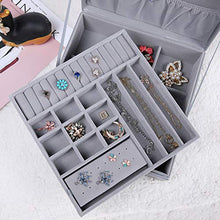 Load image into Gallery viewer, misaya Women Jewelry Box Organizer 2 Layer Large Lockable Display Jewelry Holder for Earring Ring Necklace, Gray