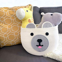 Load image into Gallery viewer, CosiePod Round Cotton Rope Basket with Cute Bear Design, Baby Nursery Decor, Nursery Laundry Basket, Baby Hamper, Baby Diaper Organizer, Cat Dog Toy Baskets, Baby Gift Basket | 12”D x 9.8”H