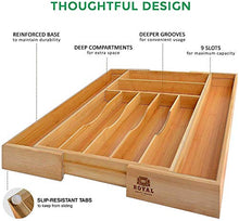 Load image into Gallery viewer, Bamboo Kitchen Drawer Organizer - Expandable Silverware Organizer/Utensil Holder and Cutlery Tray (20”-17.5”, Natural)