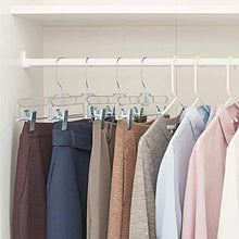 Load image into Gallery viewer, Hanger Central 25 Pack Heavy Duty Slim Plastic Crystal Clear Bottoms Hangers with Rigid Metal Sliding Pinch Clips, Pants and Skirt Hangers, 14 Inches