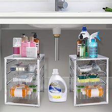 Load image into Gallery viewer, Simple Trending 3-Tier Under Sink Organizer with Sliding Storage Drawer, Cabinet Organizer for Kitchen Bathroom Office, Stackable, Chrome