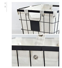 Load image into Gallery viewer, DODXIAOBEUL Handmade -Open Storage Bread Food Basket,Kitchen Cabinet and Pantry Storage Organizer Bin & Containers- Two Cut-Out Handles Wire Metal with Canvas Lining 13x10x7.5 Inches Black