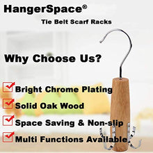 Load image into Gallery viewer, HangerSpace Natural Wooden Belt Hanger 2 Pack, Smooth Finish Solid Wood Belt Racks with 360° Swivel Hook, Space Saving Closet Organizer Holder for Scarves, Belts, Ties