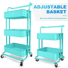 Load image into Gallery viewer, Homchwell 3 Tier Metal Utility Rolling Cart with Lockable Wheels, Multifunction Movable Storage Shelves Organizer Cart with Handle and Mesh Basket for Kitchen, Coffee Bar,Bathroom, Office