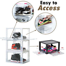 Load image into Gallery viewer, Stackable Sneaker Storage Box with 4-Side Door, Clear Plastic Shoe Storage Box Sneaker Display Case Fits for Men's 11/Women's 12 (3 Pack)