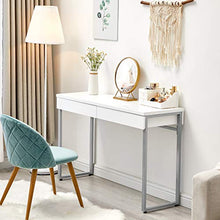 Load image into Gallery viewer, GreenForest Vanity Desk 47’’ Glossy White Console Table Computer Makeup Desk with 2 Drawers and Solid Metal Legs for Living Room Entryway Hallways