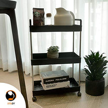 Load image into Gallery viewer, Ronlap 3 Tier Classic Storage Rolling Cart, Plastic Slide Out Storage Organizer Tower, Narrow Mobile Shelving Unit with Handle, Skinny Utility Cart with Wheels for Kitchen Bathroom Laundry Room, Black