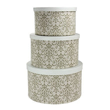 Load image into Gallery viewer, Household Essentials 3-Piece Hat Box Set with Faux Leather Lids, Scroll Pattern
