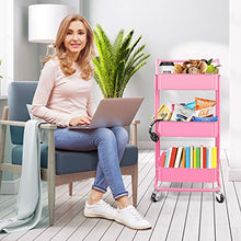 Load image into Gallery viewer, Homchwell 3 Tier Metal Utility Rolling Cart with Lockable Wheels, Multifunction Movable Storage Shelves Organizer Cart with Handle and Mesh Basket for Kitchen, Coffee Bar,Bathroom, Office
