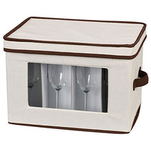 Load image into Gallery viewer, Household Essentials Natural 544 Stemware Storage Box with Lid and Handles | Champagne Glasses Canvas with Brown Trim