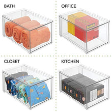 Load image into Gallery viewer, mDesign Plastic Stackable Closet Storage Box with Pull-Out Drawer - Container for Organizing Men's and Women's Shoes, Sandals, Wedges, Flats, Heels, and Accessories - 4 Pack - Clear