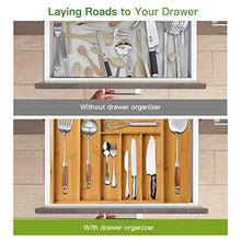 Load image into Gallery viewer, Bamboo Expandable Drawer Organizer for Utensils Holder, Adjustable Cutlery Tray, Wood Drawer Dividers Organizer for Silverware, Flatware, Knives in Kitchen, Bedroom, Living Room by Pipishell