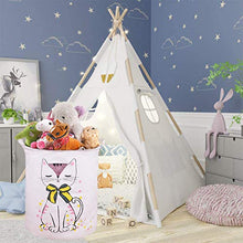 Load image into Gallery viewer, PFONB 19.7" Large Collapsible Laundry Basket,Waterproof Sturdy Canvas Round Clothes Hamper Home Organizer, Gift Basket.(Miss Kitty)