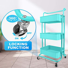 Load image into Gallery viewer, Homchwell 3 Tier Metal Utility Rolling Cart with Lockable Wheels, Multifunction Movable Storage Shelves Organizer Cart with Handle and Mesh Basket for Kitchen, Coffee Bar,Bathroom, Office