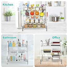 Load image into Gallery viewer, Spice Rack Organizer for Cabinet Countertop, 3-Tier Spice Organizer with Paper Towel Holder &amp; 3 Hooks, Stainless Steel Storage Shelf with Guardrail for Kitchen Counter Bathroom Office
