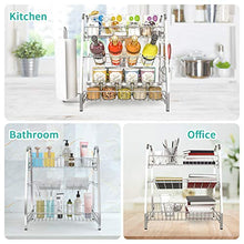 Load image into Gallery viewer, Spice Rack Organizer for Cabinet Countertop, 3-Tier Spice Organizer with Paper Towel Holder & 3 Hooks, Stainless Steel Storage Shelf with Guardrail for Kitchen Counter Bathroom Office