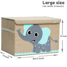 Load image into Gallery viewer, Hurricane Munchkin Large Toy Chest. Canvas Soft Fabric Children Toy Storage Bin Basket with Flip-top Lid. Collapsible Gray Toy Box for Kids, Boys, Girls, Toddler and Baby Nursery Room (Elephant)