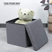 Load image into Gallery viewer, B FSOBEIIALEO Storage Ottoman Cube, Linen Small Coffee Table, Foot Rest Stool Seat, Folding Toys Chest Collapsible for Kids Grey 11.8"x11.8"x11.8"