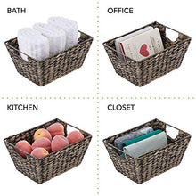 Load image into Gallery viewer, mDesign Natural Woven Hyacinth Closet Storage Organizer Basket Bin - Collapsible - for Cube Furniture Shelving in Closet, Bedroom, Bathroom, Entryway, Office - 4 Pack - Black Wash