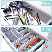 Load image into Gallery viewer, Mebbay 10 Pack Expandable Drawer Organizer Grey Plastic Makeup Junk Drawer Organizer for Bathroom Office Kitchen 6-18.2"L with 40 pcs Non-Slip Pads