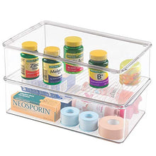 Load image into Gallery viewer, mDesign Stackable Plastic Storage Bin Box with Hinged Lid - Organizer for Vitamins, Supplements, Serums, Essential Oils, Medicine Pill Bottles, Adhesive Bandages, First Aid Supplies - Clear