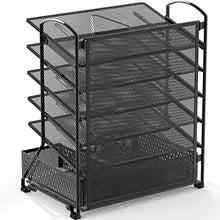 Load image into Gallery viewer, SimpleHouseware 6 Trays Desk Document File Tray Organizer with Supplies Sliding Drawer, Black
