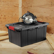 Load image into Gallery viewer, Sterilite 14649006 15 Gallon/57 Liter Industrial Tote, Black Lid & Base w/ Racer Red Latches, 6-Pack