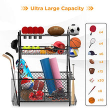 Load image into Gallery viewer, IPOW Upgrade Garage Sports Equipment Storage Organizer| Ball Storage Rack| Garage Ball Organizer| Sports Gear Storage| New Garage Storage Racks with Baskets, Hooks, Bat Rack, Ball Ring Rack Steel