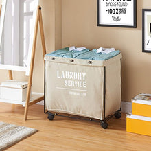 Load image into Gallery viewer, Danya B. Army Canvas Laundry Hamper on Wheels, Canvas Laundry Bag, Laundry Basket with Wheels
