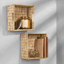 Load image into Gallery viewer, mDesign Natural Woven Hyacinth Closet Storage Organizer Basket Bin - Open Top, Built-in Handles, Collapsible - for Closet, Bedroom, Bathroom, Entryway, Office - 5.25" High, 2 Pack - Natural/Tan