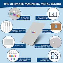 Load image into Gallery viewer, Magnetic Metal Board 17.5’’ x 12’’ - Magnet Bulletin Vision Memo Board Includes 10 Push Pin Magnets and Hanging Hardware Kit for Easy Installation