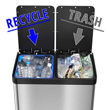 Load image into Gallery viewer, iTouchless 16 Gallon Dual Step Trash Can & Recycle, Stainless Steel Lid and Bin Body with Handle, Includes 2 x 8 Gallon (30L) Removable Buckets are Color-Coded, Soft-close and Airtight Lid